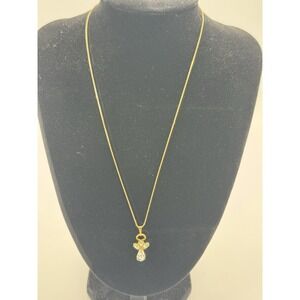 Vintage Gold Tone Angel Pendant Necklace Faceted White Clear Stones